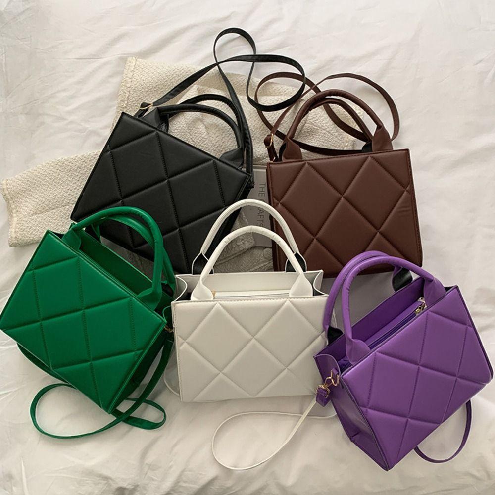 PU Leather Shoulder Bag Plaid Messenger Bags Portable Crossbody Bags Women Ladies