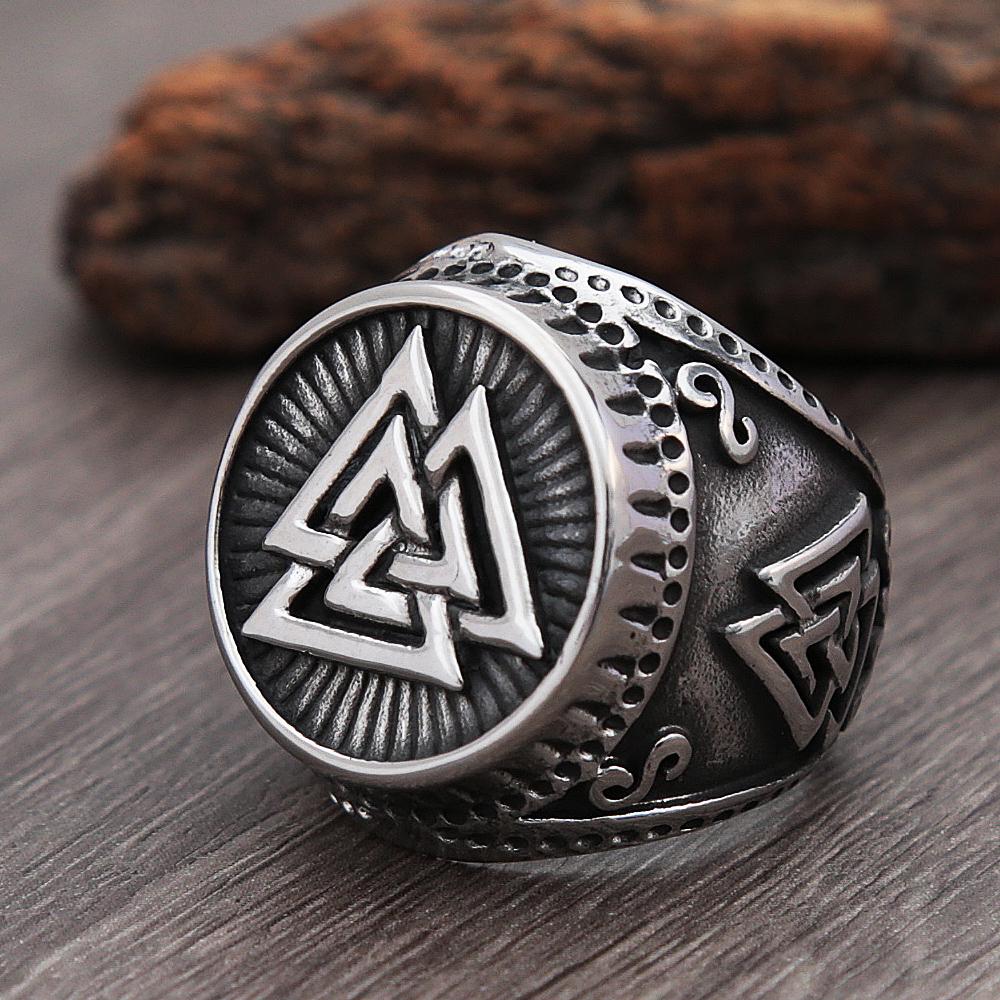 Винтажное Кольцо Валькнут из Нержавеющей Стали Viking Мужское Мальчишеское Нордическое Треугольник Одина Viking Кольцо Амулет Байкера Украшение для Парня Подарок