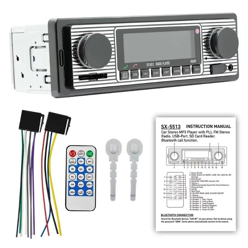 Автомобильный радиоприемник Bluetooth, винтажный MP3-плеер с двумя ручками, FM-тюнер, стерео, USB, AUX, классический автомобильный ретро-аудиоприемник, аксессуары для динамиков