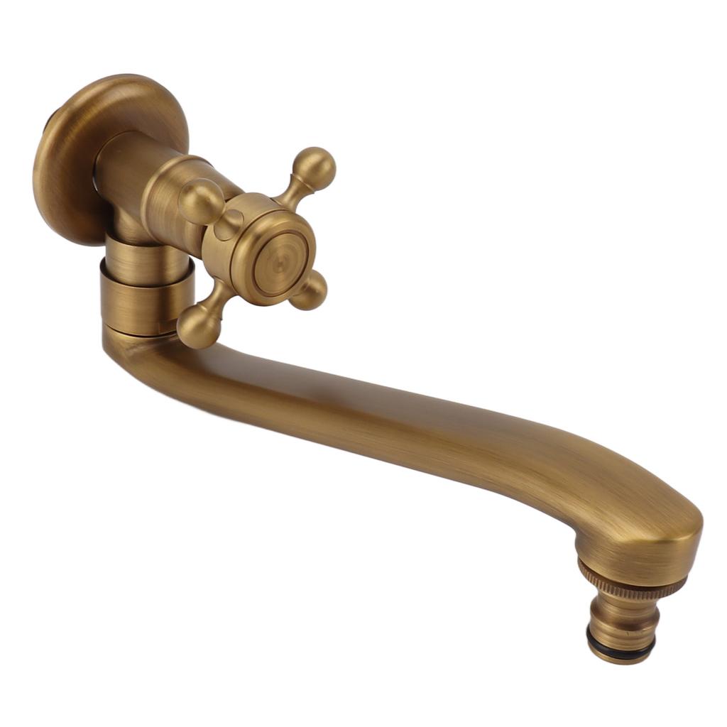 Antique Garden Faucet with Extended Spout Antifreezing Copper Wall Mount Single Cold Water Tap for