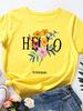 Hello Sunshine Flower Print Women T Shirt Short Sleeve O Neck Loose Women Tshirt Ladies Tee Shirt Tops Clothes Camisetas Mujer
