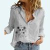 Women Fashion Flower Print Buttoned Shirt Ladies Casual Long Sleeve Linen Top Spring&summer Thin Blouse