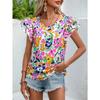 Женские модные повседневные летние весенние блузки и рубашки с цветочным узором и коротким рукавом с круглым вырезом
