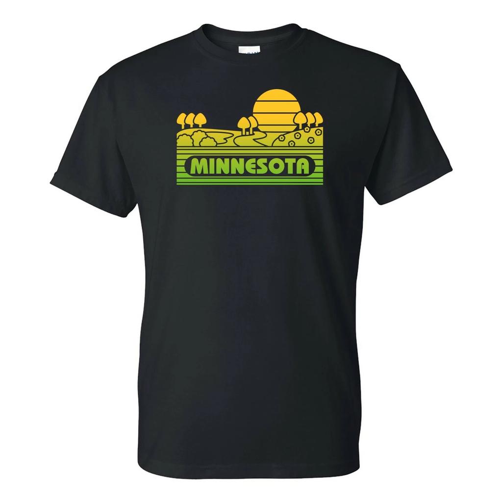 Minnesota Groovy Sunset - Landscape Vacation Home State T Shirt - Black
