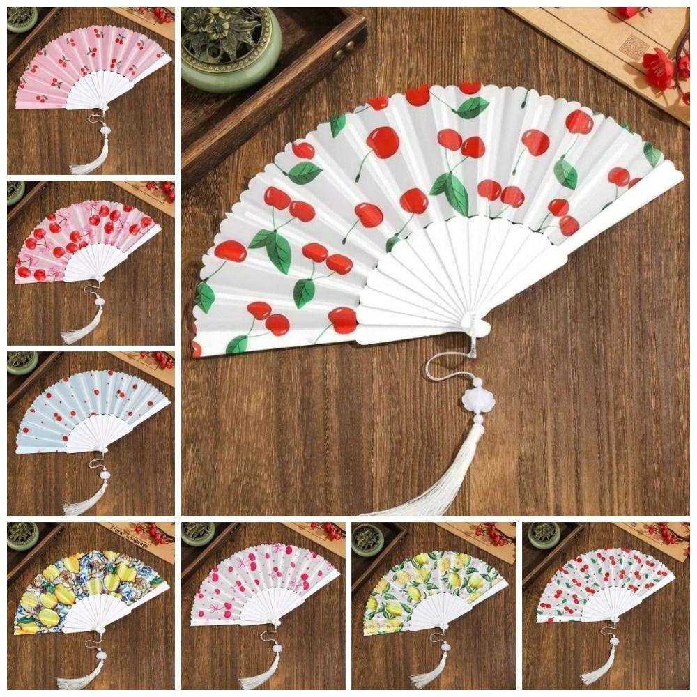 Fruit Pattern Folding Hand Fan Cherry Design Cooling Fan Decorative Handheld Fan Summer Use