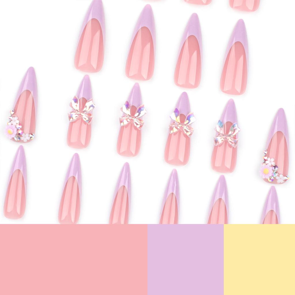 24 шт. французский фиолетовый маникюр 3D Aurora Bow Wearing Nail Летний новый ноготь повторяющийся накладной ноготь