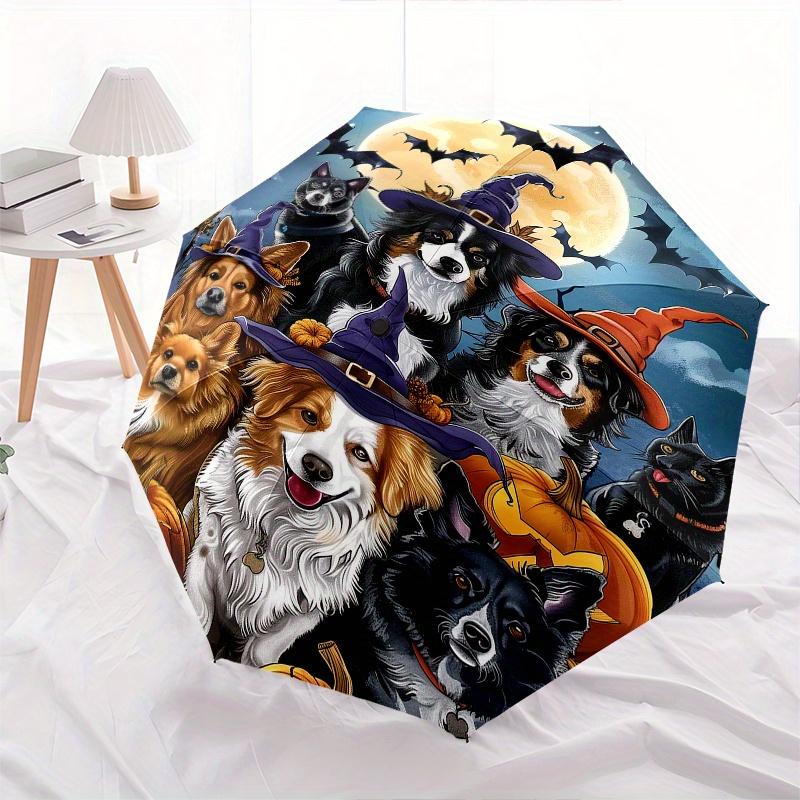 Halloween, Dogs Theme 8 Bone Hand Automatic Folding Umbrella, Compact and Portable Design, A Perfect Gift for Birthday, Christmas or Busines