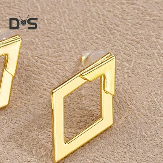 1 пара женских геометрических серег в форме ромба, гипоаллергенные, легкие, минималистичные, массивные серьги, полые, квадратные спереди и сзади, металлические серьги-гвоздики, ювелирные изделия