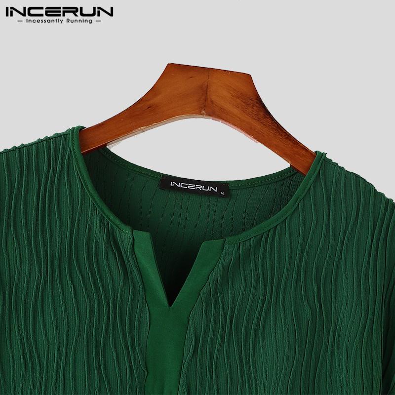 INCERUN Мужские текстурные футболки с коротким рукавом, повседневные полосатые топы