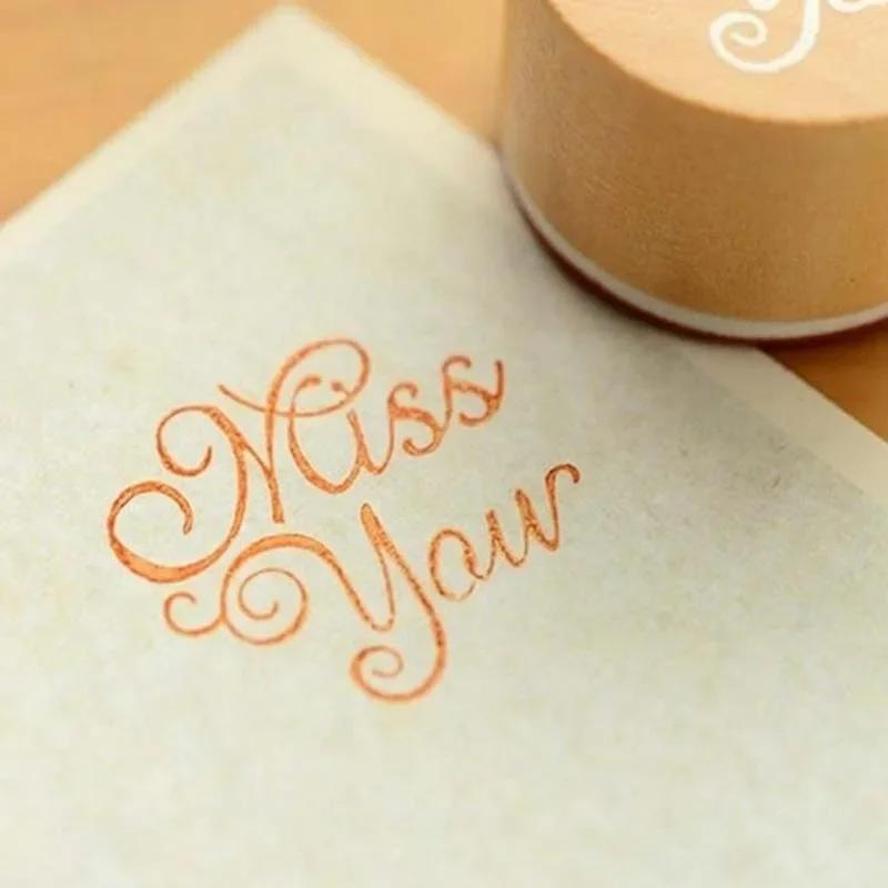 1 Pcs Creative Retro Round Wooden Stamp Popular Handwriting Wish Sentiment Wooden Rubber Round Stamp Floral Choose Word