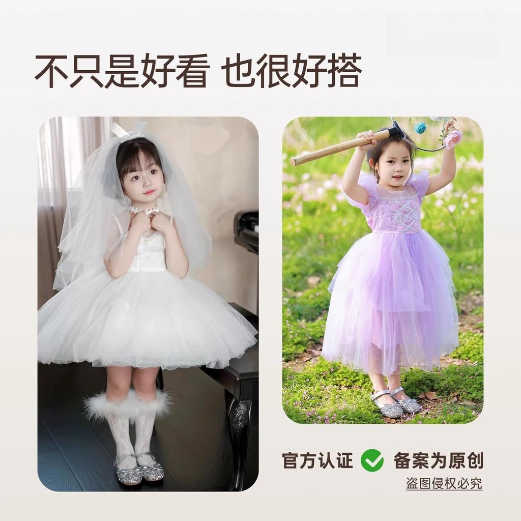 Princess shoes, Elsa shoes for girls, new style children's leather shoes, silver crystal flats for little girls, summer soft-soled shoes