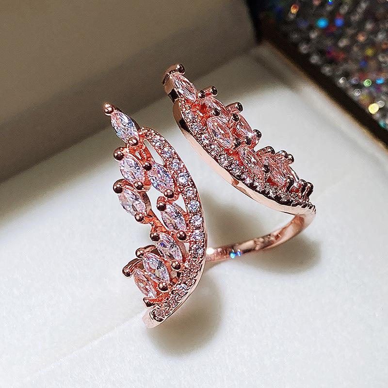 Cao Shi Statement Angel Wings Ring & Earring Set with Marquise Diamonds, Adjustable for Women