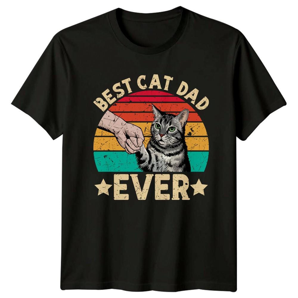 Best Cat Dad Ever TShirt Retro Vintage Style Kitten Fist Bump Unisex T-Shirt