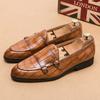 Fashion Men's Slip-on Casual Business Shoes Crocodile Grain Microfiber Leather Buckle Mens Party Wedding Loafers Men Driving Flats