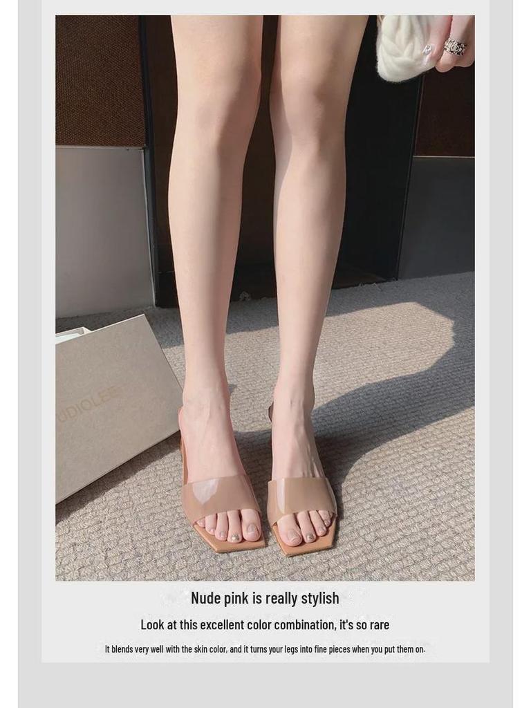 Grape Mom 2024 Summer Rhinestone PVC Crystal Thick Heel Sandals - Women's Outdoor Slippers