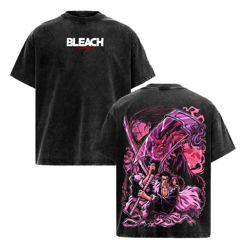 Zaraki Kenpachi Cool Print T-shirt Anime BLEACH Clothing Men Women Cotton Tshirts Retro Washed T Shirt Harajuku Male Casual Tops
