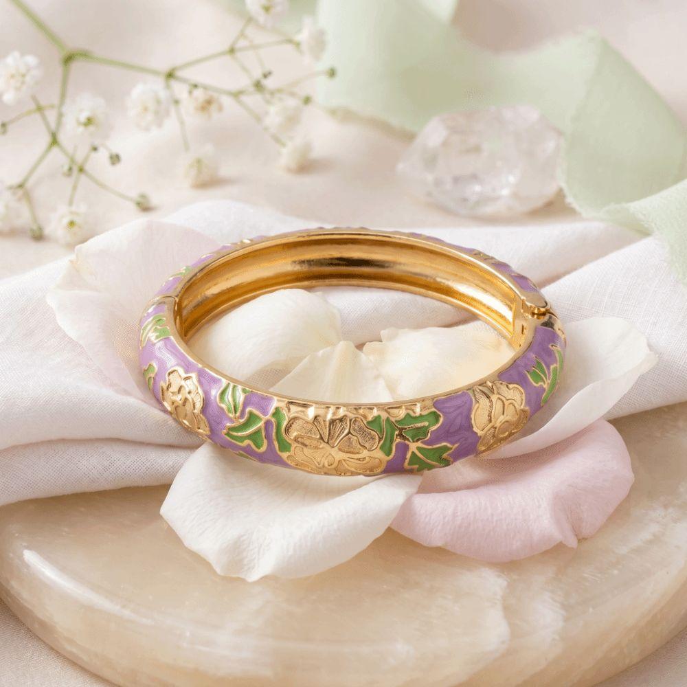 Flower Design Oil Drop Bracelet Wide Enamel Dropped Glaze Bangle Enameled Bracelets Gift For Women