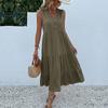 GMXIA Summer Sleeveless Pleated Skirt Loose V-neck Midlength Dress