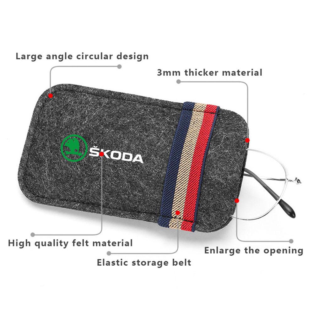 CGI1 1Pcs Car Sunglasses Organizer Bags Sun Visor Glasses Storage Clip For Skoda S Octavia Rapid Fabia A7 Superb KAMIQ Roomster VRS