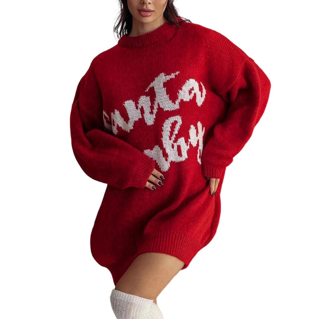 Женский осенне-зимний модный рождественский свитер с круглым вырезом и длинным рукавом