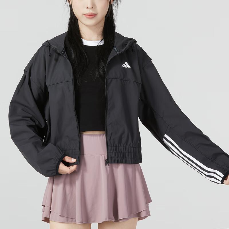 Adidas Wind.Rdy Hyperglam Windbreaker Striped Side Outdoor Jacket Women Outerwear Black IL6977