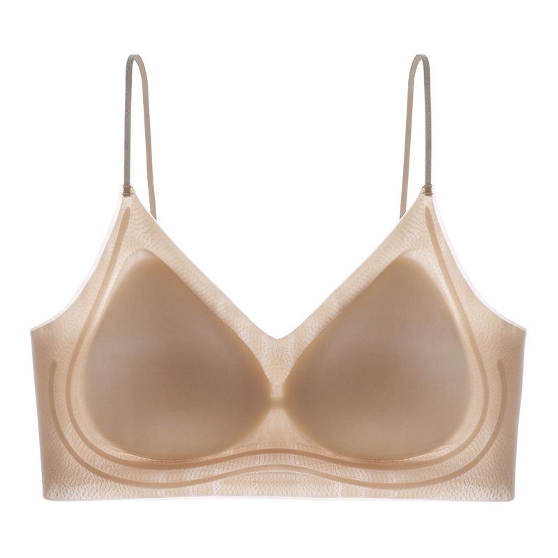 New liquid foundation seamless thin shoulder strap underwear women's small breasts gather invisible skin tone vest type beautiful back bra women