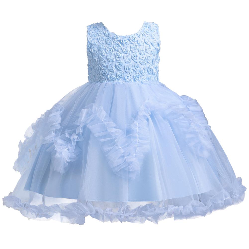 Girls Dresses Flower Pom Pom Princess Dresses Runway Wedding Banquet Host Gowns Dresses Party and Banquet Dresses