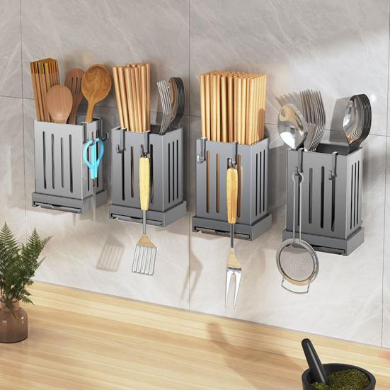 Практичный полый дизайн, компактная многоразовая настенная полка для хранения ложек, вилок, кухонные принадлежности, контейнер для хранения палочек для еды