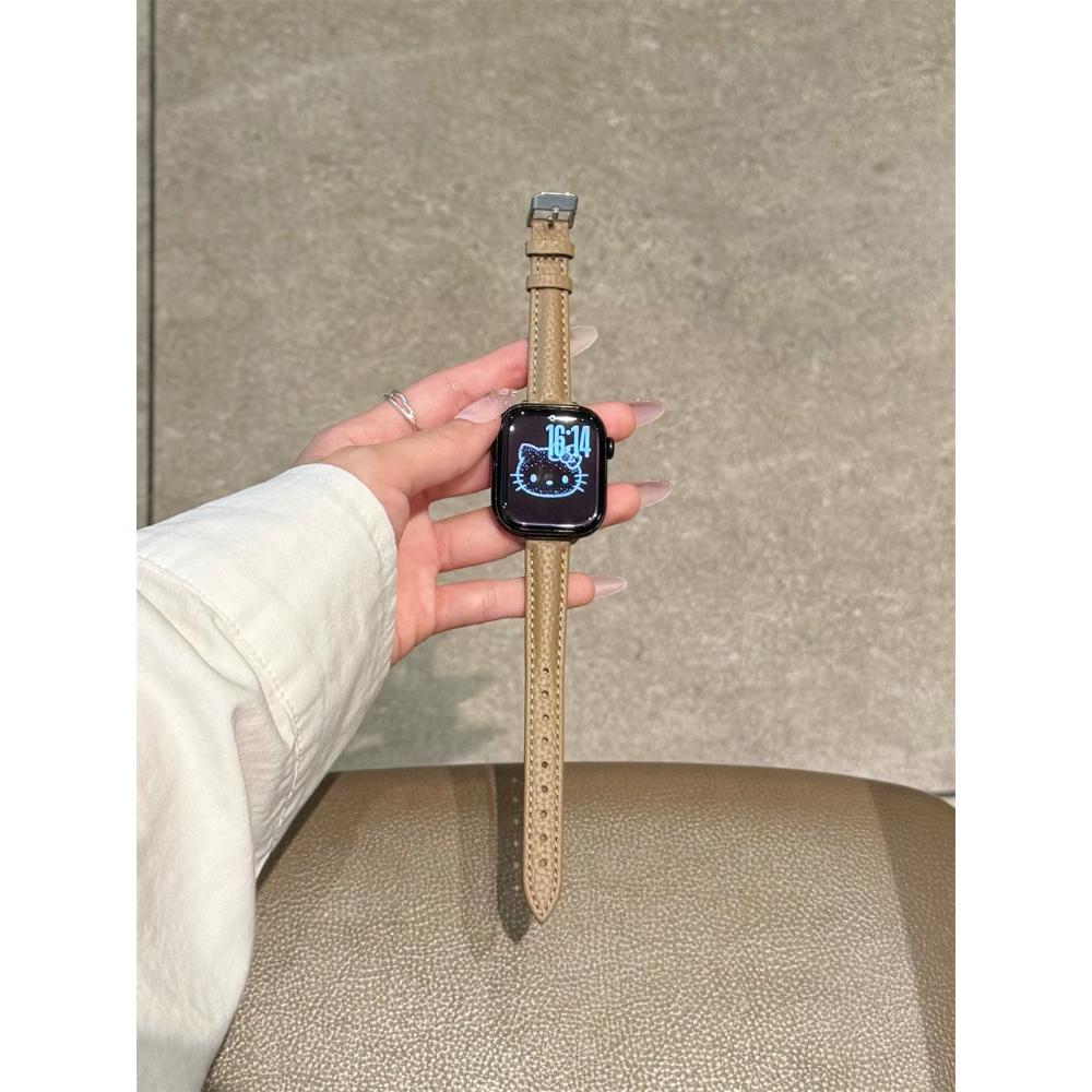 Тонкий кожаный ремешок для Apple Watch Band 44 мм 38 мм 41 мм 49 мм 45 мм Наручный женский браслет IWatch Серии 11 10 9 8 7 6 5 4 SE Ultra 2 3