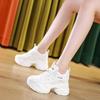 9cm Genuine Leather  Women Casual Shoes White Platform Wedge Hidden Heel Shoes White Chunky Sneakers Vulcanize Skateboard