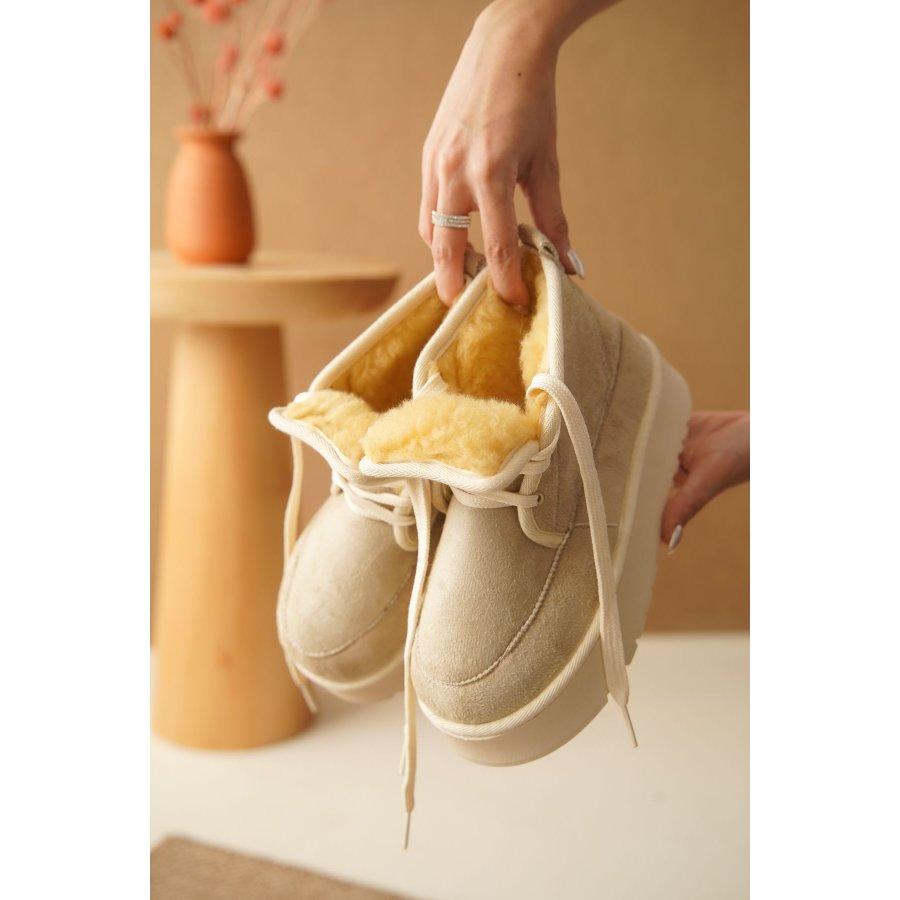 Женские замшевые повседневные ботинки на толстой подошве с меховой подкладкой