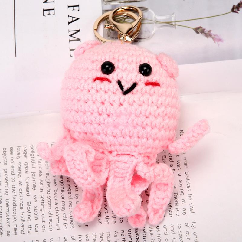Ocean Series Knitted Animal Doll Keychain For Bag Pendant Funny Turtle Crochet Keychain Clown Fish Keychain Custom Accessories
