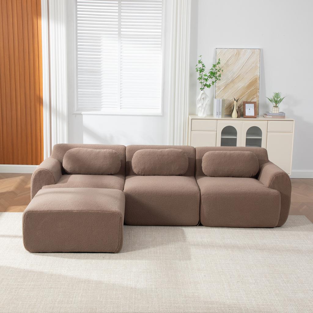 Modular compression sofa made of chenille fabric, filled with 30D high-elastic foam. Easy to move with non-slip bottom, ideal for living room. CAMEL