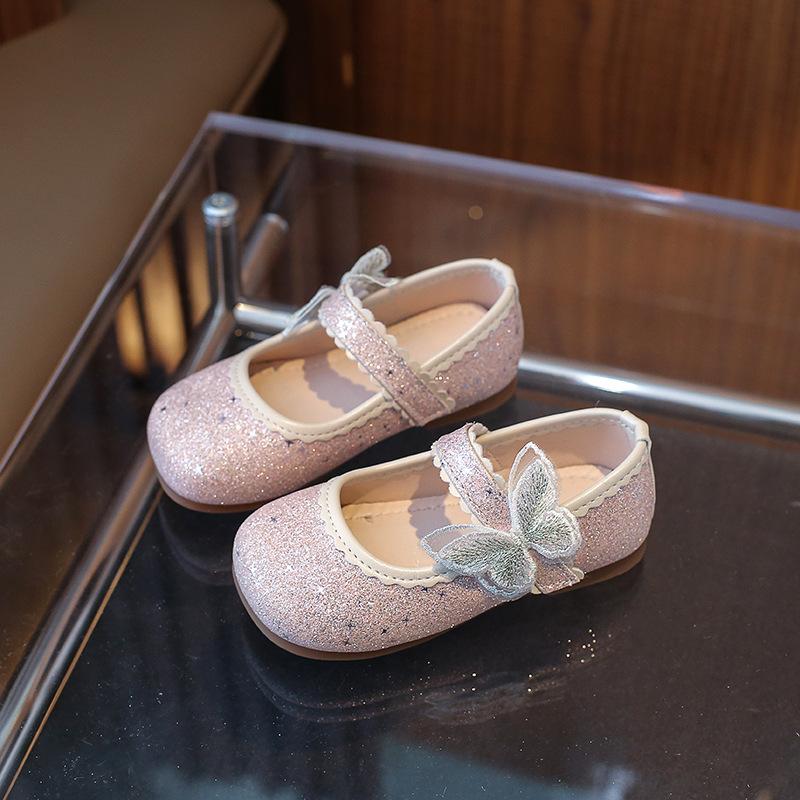 2024 Весна Новые Девочки Мэри Джейн для вечеринок, свадебных шоу PU Бабочка Простые нескользящие детские модные повседневные туфли Детские балетки