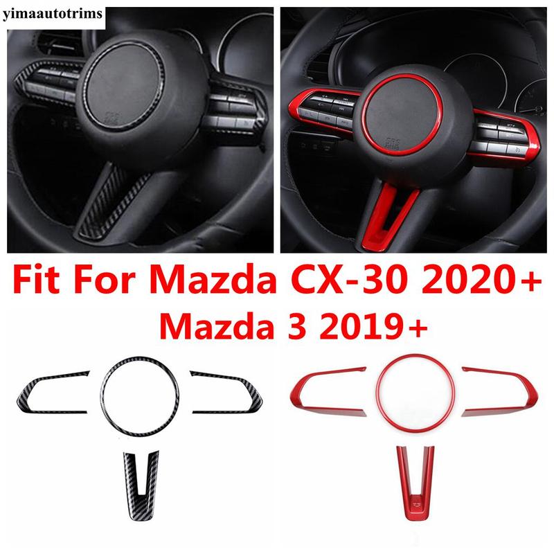 Steering Wheel Button Decoration Cover Kit Trim For Mazda 3 - 2025 / CX-30 - 2025 ABS Red / Carbon Fiber Accessories