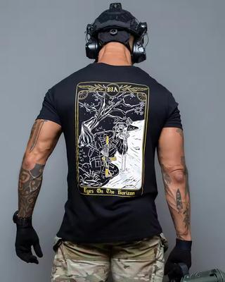 Eyes On The Horizon Print T and Kids Tshirt Men Military Tactical Graphic Crew Neck Short Sleeve Soft Cotton Outdoor Gym Streetwear Tops