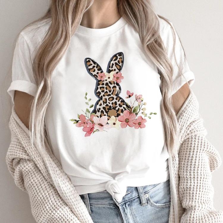 Summer Fashion Women TShirt Funny Rabbit Bunny Flowers Animal Print Tshirt Femme Harajuku Shirt Kawaii Clothes T Shirt Female