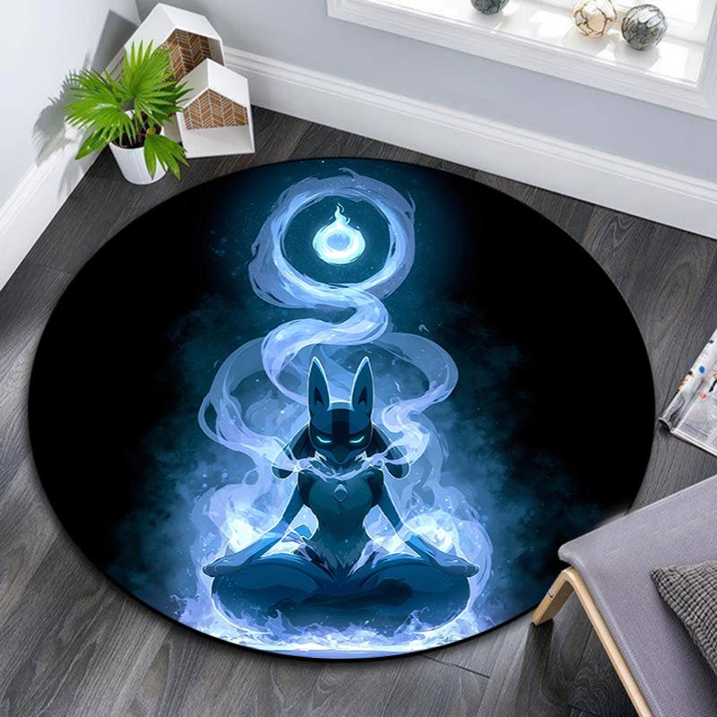 Lucario Round Area Rug,Carpet Rug for Living Room Bedroom Sofa Playroom Decor,Non-slip Floor Mat