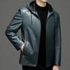 Кожаная куртка мужская красивая повседневная кожаная куртка с капюшоном для папы среднего возраста осенне-зимняя мужская куртка из овчины