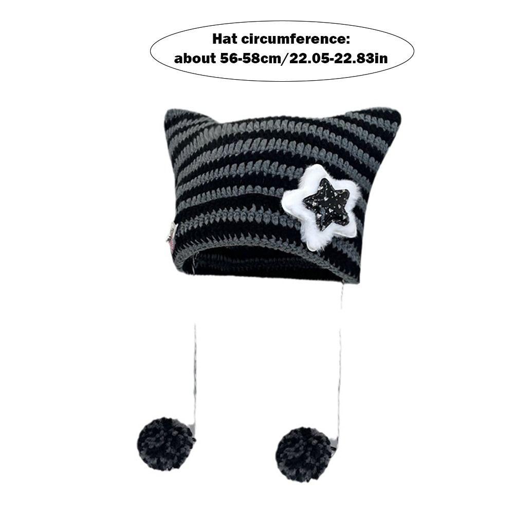 Fashion Striped Star Devil Hat Autumn Winter Women's Hats Crochet Cute Cat Ears Pointed Pullover Knitted Beanie Hat