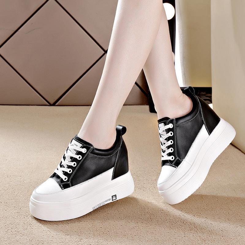 2024 Spring and Summer New Low-top Slope Heel Within 10 Cm Height Increase Casual Platform White Shoes Women's Single Shoes