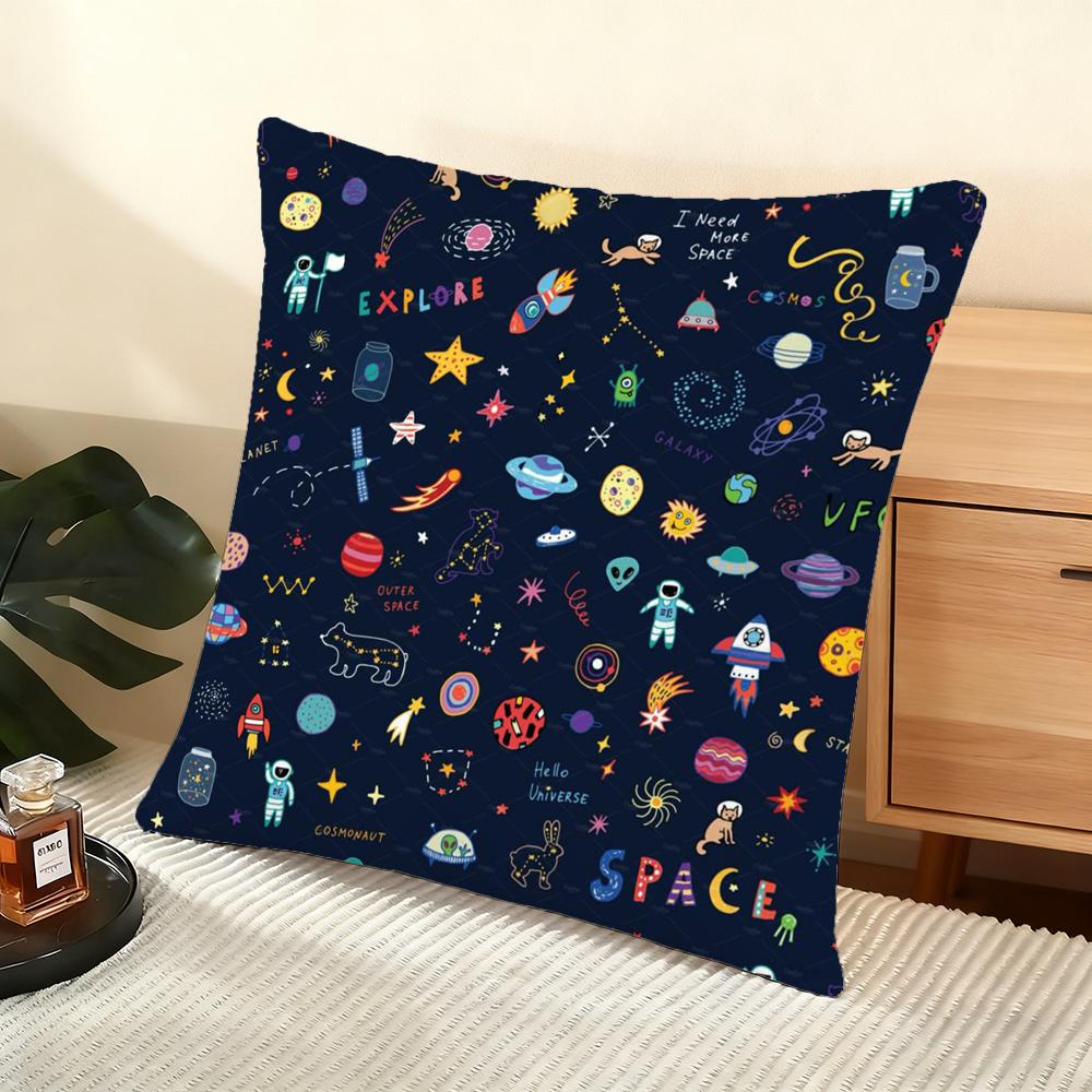 Cartoon Astronaut Rocket Cushion Cover Soft Short Plush Pillow Cover Smooth Cozy Texture Aesthetic Cushion Case Home Decor