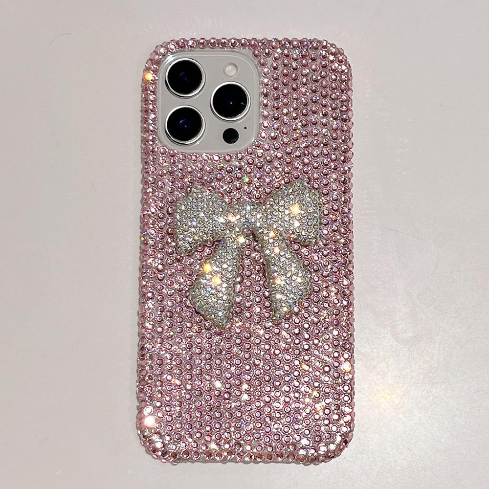 Блестящий чехол для телефона с кристаллами, стразами и бантом для IPhone 16 15 14 13 12 Air 17 Pro Max 11, противоударный, стильный задний чехол-крышка