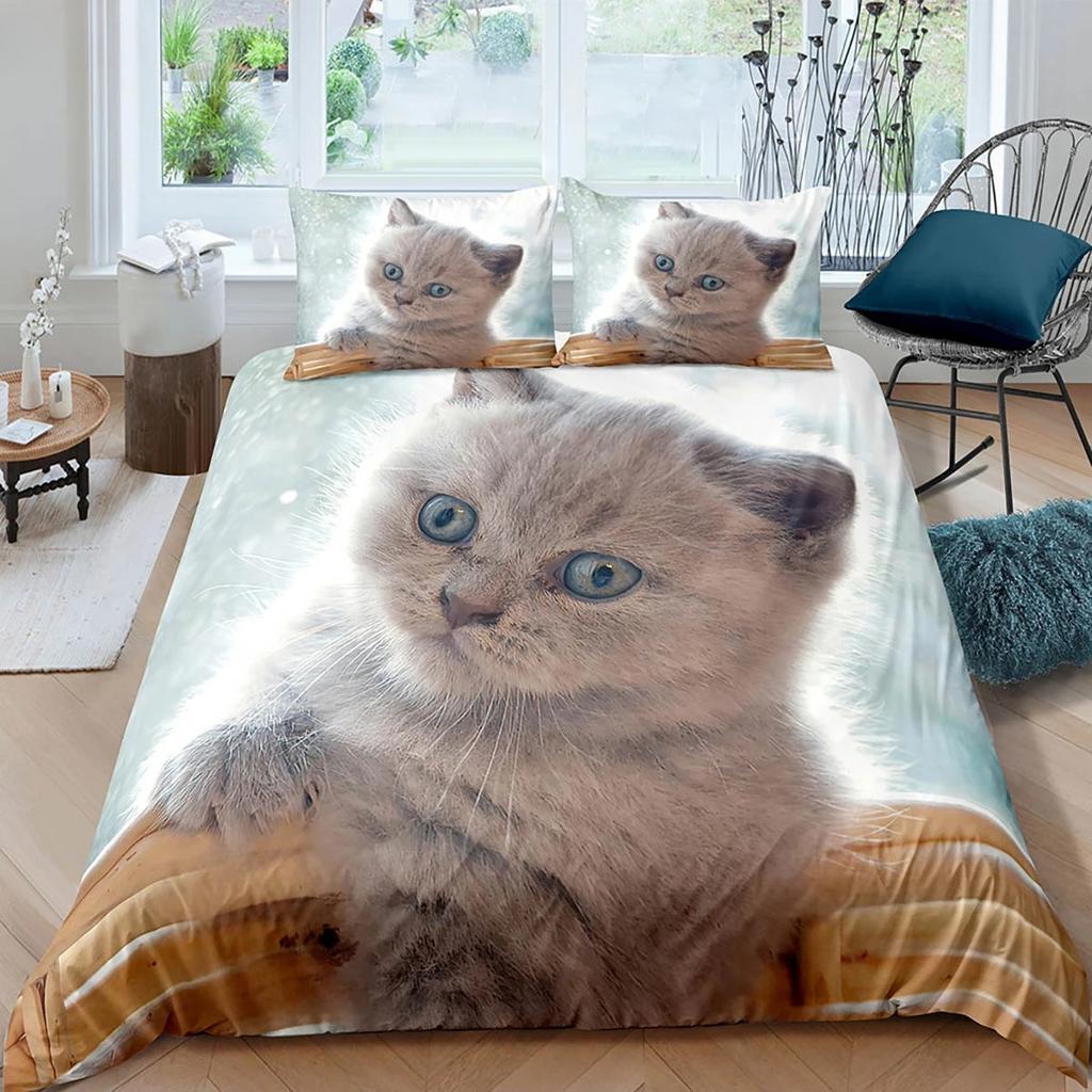 Cute Cat Animal 3D Printed Quilt Cover 100% Polyester Bedding Set Quilt Cover Pillowcase 2/3-Piece Set Kids Gift