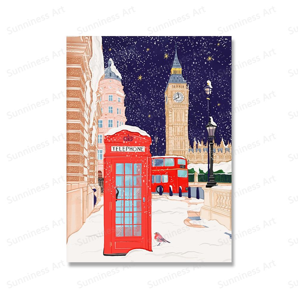 Рождественский подарок, путешествие, Лондон, Париж, Прага, настенная живопись на холсте, праздничные постеры для коттеджа и принты для гостиной, домашний декор