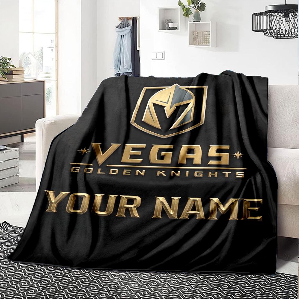 Name Custom Vegas Golden Knights Logo Print Flannel Blanket High Quality Warm Comfortable Cover for All Seasons Perfect for Gifts Home Decor