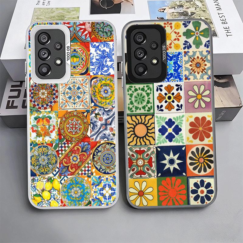 Italian Sicilian Style Floral Pattern Shockproof Phone Case for Samsung A17 A16 A15 A14 A37 A57 A36 A56 A26 A35 A55 A25 A34 A54
