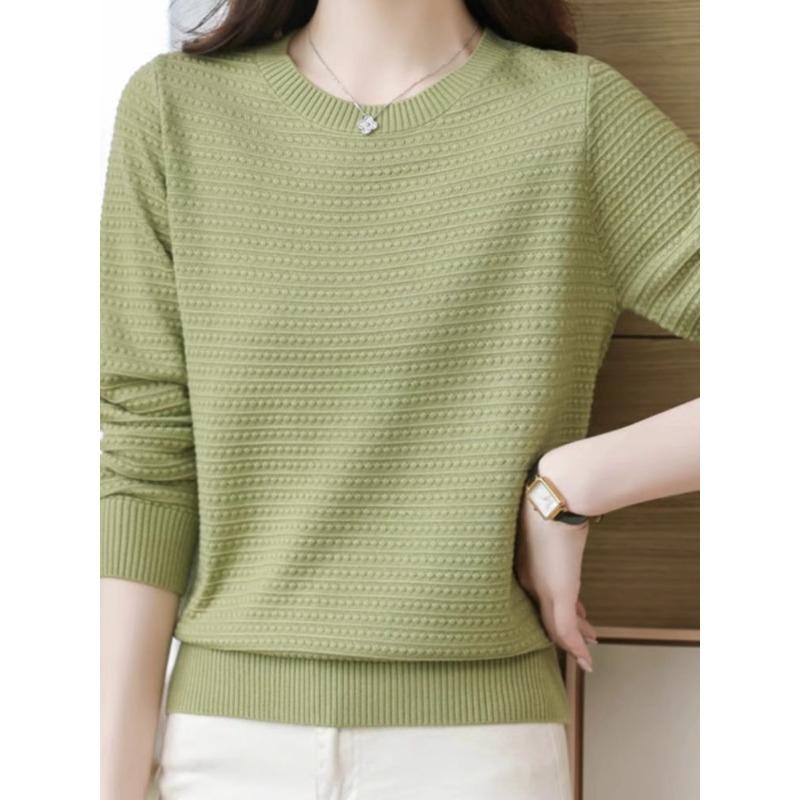 Круглый вырез вязать свитер женский весна и осень однотонный свободный тонкий модный тонкий срез нижняя часть рубашки топы
