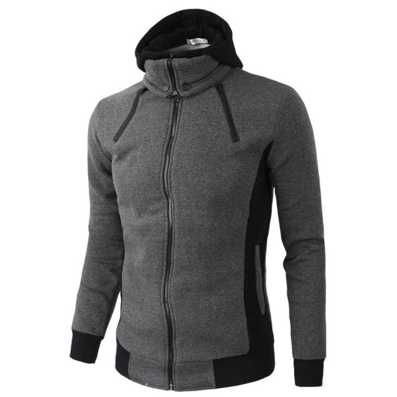 Стильное мужское однотонное худи на молнии с удобными боковыми карманами для комфорта
