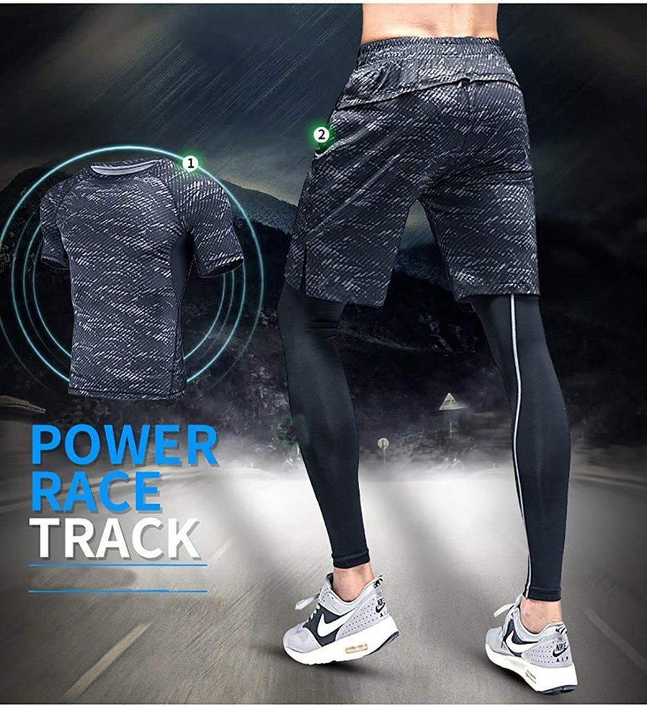 Compression Wear Training Breathable and Odor Resistant Running Long Sleeve Short Sleeve Half Sweat Quick Inka Black L [foveitaa] Set, Men's Wear,
